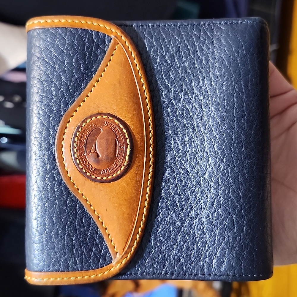 Dooney & Bourke Navy Blue and Brown Leather Wallet